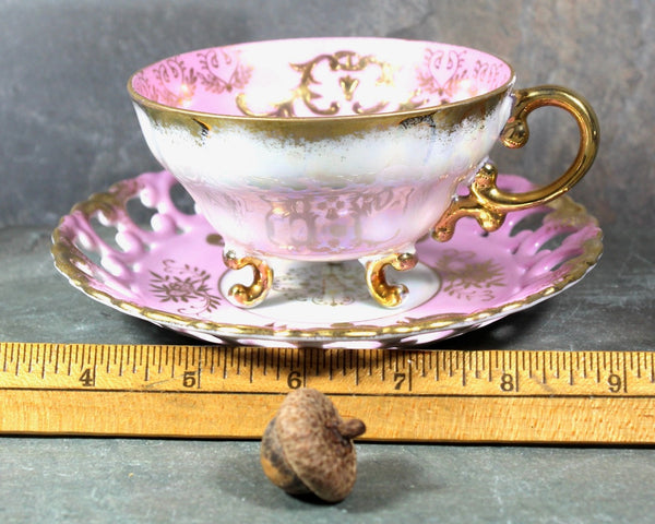 Vintage Royal Sealy China Footed Tea Cup and Saucer | Vintage Pink and Gold Tea Cup and Saucer | Bixley Shop