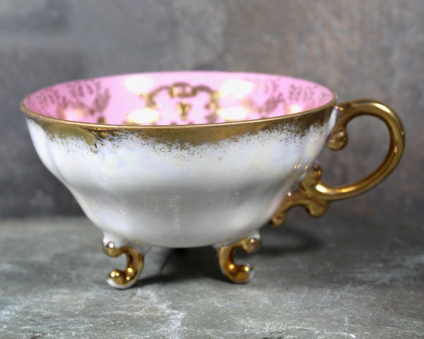 Vintage Royal Sealy China Footed Tea Cup and Saucer | Vintage Pink and Gold Tea Cup and Saucer | Bixley Shop