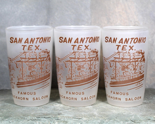 Set of 3 Mid-Century San Antonio Texas Juice Glasses | Texas Frosted Glassware | Mid-Century circa 1960s | 6 Oz Glasses | Bixley Shop