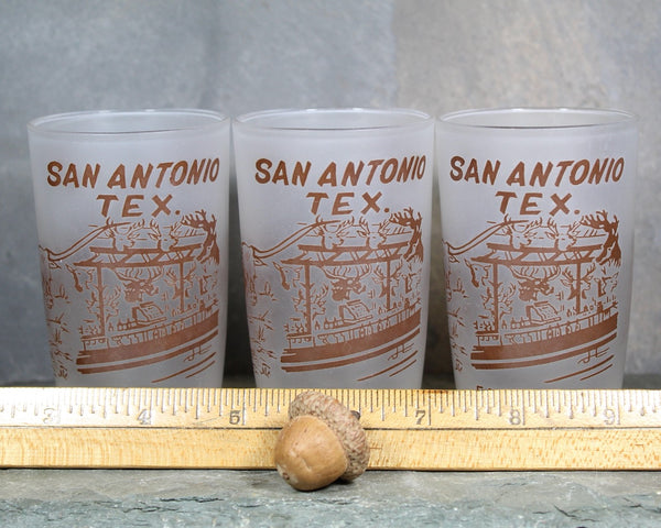 Set of 3 Mid-Century San Antonio Texas Juice Glasses | Texas Frosted Glassware | Mid-Century circa 1960s | 6 Oz Glasses | Bixley Shop