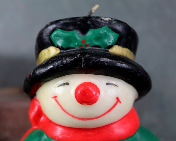 Vintage Sculpted Christmas Candle | Pair of Santa & Snowman Candles | Large 4 3/4" Holiday Candles | Bixley Shop