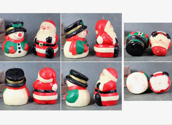 Vintage Sculpted Christmas Candle | Pair of Santa & Snowman Candles | Large 4 3/4" Holiday Candles | Bixley Shop