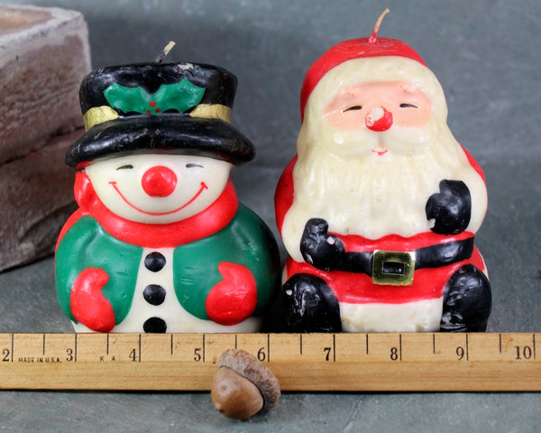 Vintage Sculpted Christmas Candle | Pair of Santa & Snowman Candles | Large 4 3/4" Holiday Candles | Bixley Shop