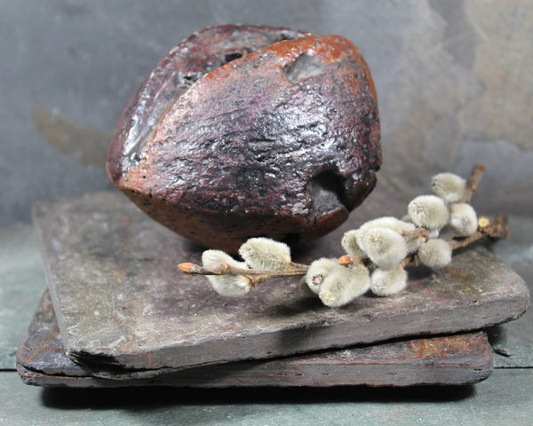 Seed Pod Sculpture | Art Sculpture | Hand Glazed Reddish Brown and Black Seed Pod | Heavy Sculpture 1 Pound