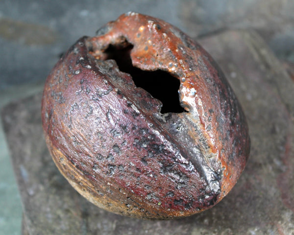 Seed Pod Sculpture | Art Sculpture | Hand Glazed Reddish Brown and Black Seed Pod | Heavy Sculpture 1 Pound