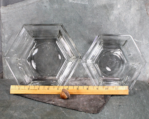 Set of 2 Glass Serving Bowls | Six Sided Glass Bowls | Nesting Bowls