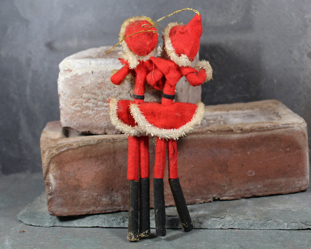 1940s Skinny Santa & Mrs. Claus Wired Ornaments | Spun Cotton and