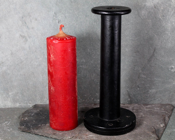 Wooden Spindle Candle Holder with Red Candle | Black Candlestick with Red Cande | Bixley Shop