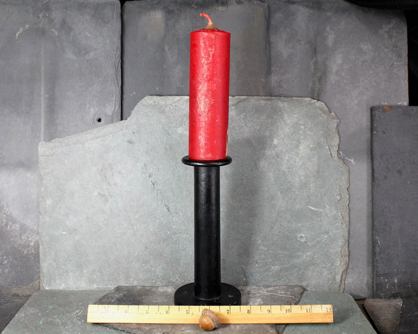 Wooden Spindle Candle Holder with Red Candle | Black Candlestick with Red Cande | Bixley Shop