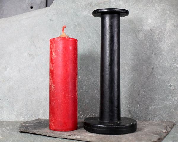 Wooden Spindle Candle Holder with Red Candle | Black Candlestick with Red Cande | Bixley Shop