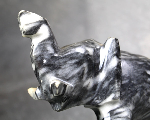 Hand Carved Stone Elephant | Collectible Stone Figurine | Carved Stone Lucky Elephant Black & White Stone | Bixley Shop