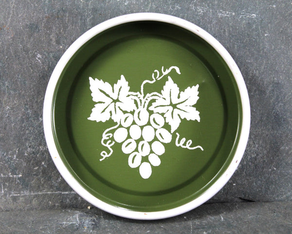 Avocado Green Metal Tray & Coaster Set | Tray and 8 Coasters | Grape Design on Avocado Green | Vintage Serving Tray | Bixley Shop