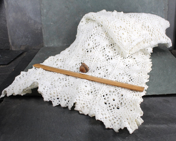 Vintage Hand Made Lace Table Runner | Crocheted Lace Runner 44"x13" | Vintage Linens | Bixley Shop