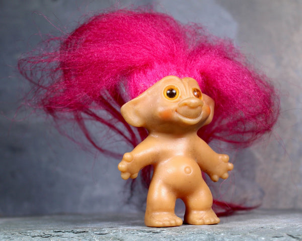 Vintage Wishnick Troll Doll | 3" Troll Doll | Hot Pink Hair Troll | Bixley Shop