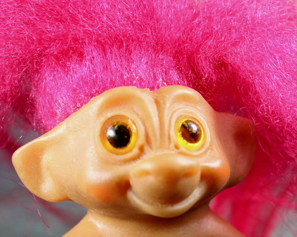 Vintage Wishnick Troll Doll | 3" Troll Doll | Hot Pink Hair Troll | Bixley Shop