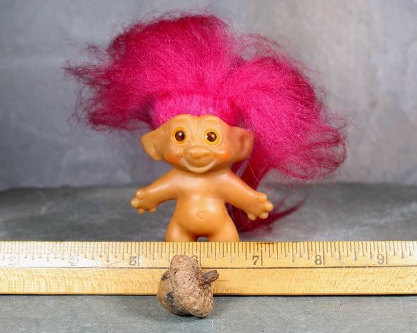 Vintage Wishnick Troll Doll | 3" Troll Doll | Hot Pink Hair Troll | Bixley Shop