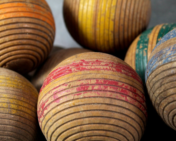 RARE! Antique Croquet Balls | Set of 8 | 1930s/40s Wooden Croquet Balls | Rustic Decor | Bixley Shop