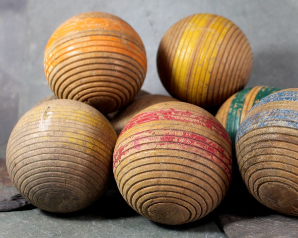 RARE! Antique Croquet Balls | Set of 8 | 1930s/40s Wooden Croquet Balls | Rustic Decor | Bixley Shop