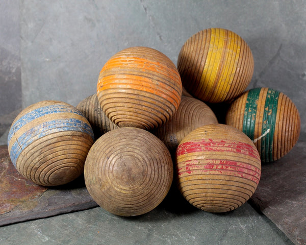 RARE! Antique Croquet Balls | Set of 8 | 1930s/40s Wooden Croquet Balls | Rustic Decor | Bixley Shop