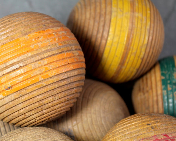 RARE! Antique Croquet Balls | Set of 8 | 1930s/40s Wooden Croquet Balls | Rustic Decor | Bixley Shop