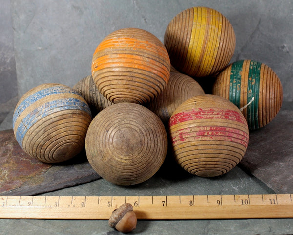 RARE! Antique Croquet Balls | Set of 8 | 1930s/40s Wooden Croquet Balls | Rustic Decor | Bixley Shop