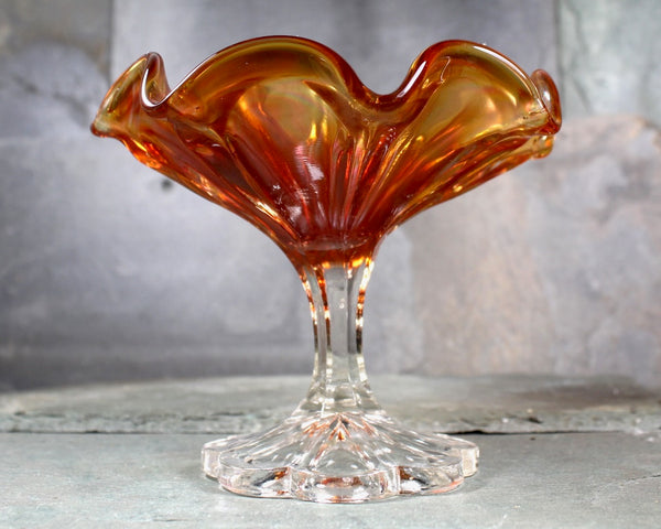 Amber Luminescent Fluted Glass Candy Dish | Pedestal Candy Dish | For Candy or Nuts | Circa 1950s/60s | Bixley Shop