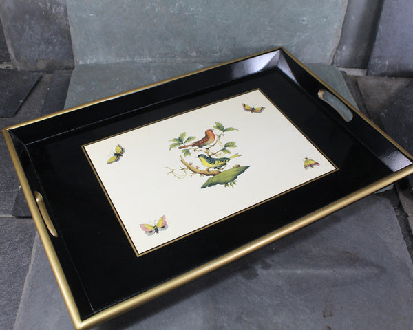 Vintage Lacquered Tray with Bird Design | Ebbels of England Lacquered Tray | Birds and Butterflies | Bixley Shop