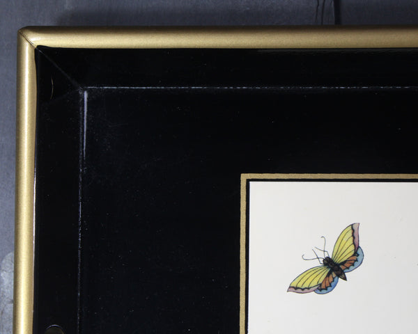 Vintage Lacquered Tray with Bird Design | Ebbels of England Lacquered Tray | Birds and Butterflies | Bixley Shop