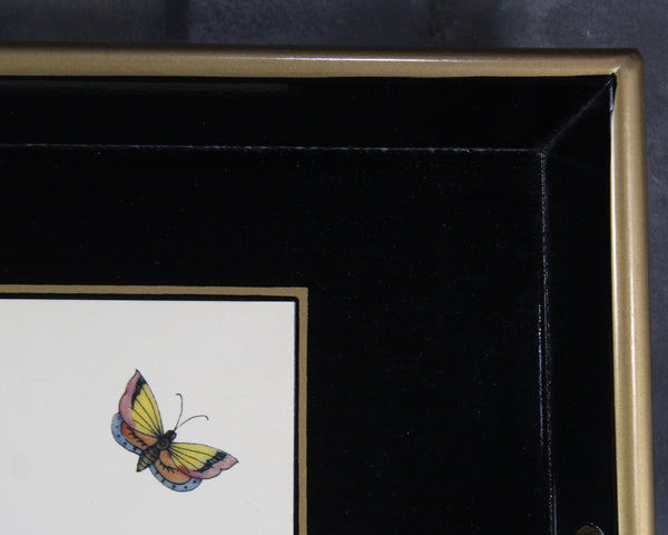 Vintage Lacquered Tray with Bird Design | Ebbels of England Lacquered Tray | Birds and Butterflies | Bixley Shop