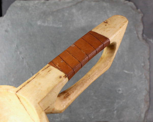 Set of 2 Hand Carved Scoops/Spoons | Folk Art Wooden Scoops with Leather Accent | Sauna Scoops | Bixley Shop