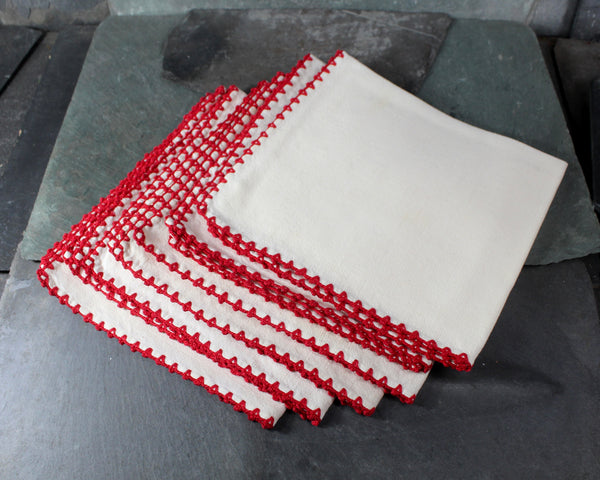 Set of 6 Vintage Napkins with Red Edges | Classic Picnic Design | Vintage Linens | Bixley Shop