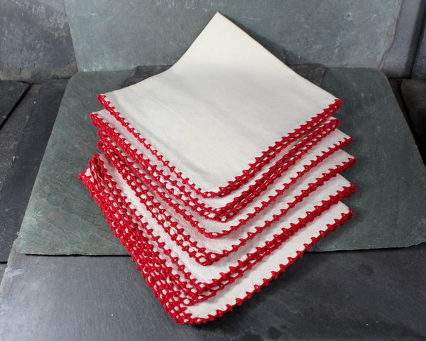 Set of 6 Vintage Napkins with Red Edges | Classic Picnic Design | Vintage Linens | Bixley Shop