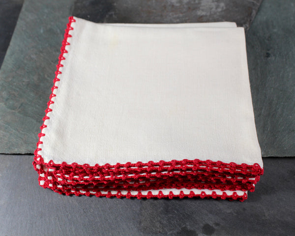 Set of 6 Vintage Napkins with Red Edges | Classic Picnic Design | Vintage Linens | Bixley Shop