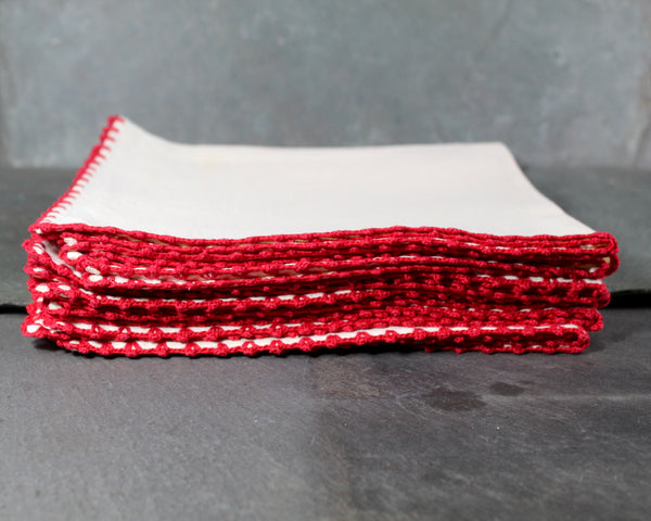Set of 6 Vintage Napkins with Red Edges | Classic Picnic Design | Vintage Linens | Bixley Shop