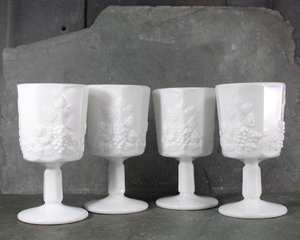 Westmoreland Paneled Grape Milk Glass, Set of 4 Wine Glasses | Milk Glass 8 Ounce Wine Goblets | Vintage Milk Glass | Bixley Shop
