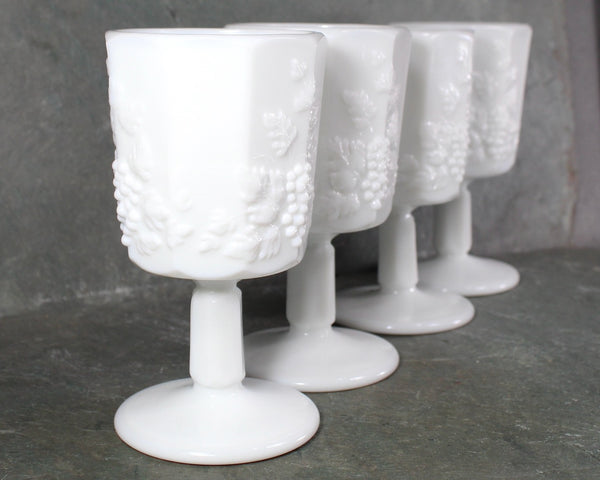 Westmoreland Paneled Grape Milk Glass, Set of 4 Wine Glasses | Milk Glass 8 Ounce Wine Goblets | Vintage Milk Glass | Bixley Shop
