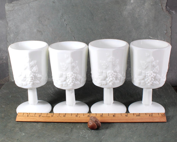 Westmoreland Paneled Grape Milk Glass, Set of 4 Wine Glasses | Milk Glass 8 Ounce Wine Goblets | Vintage Milk Glass | Bixley Shop