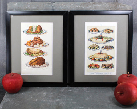 Set of 2 Original Cookbook Art Pages from Mrs Beeton's Every Day Cookery - Main Entrees, Meat & Fish - 8x10" MATTED, UNFRAMED