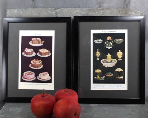 Set of 2 Original Cookbook Art Pages from Mrs Beeton's Every Day Cookery - Fancy Cakes & Table Decorations - 8x10" MATTED, UNFRAMED | Bixley Shop