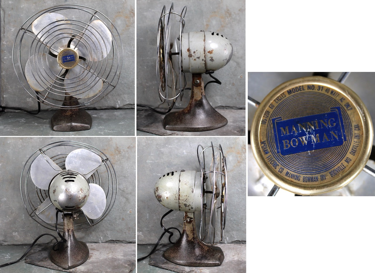 1940s Manning Bowman Metal Fan - Working Electric Table Fan with 