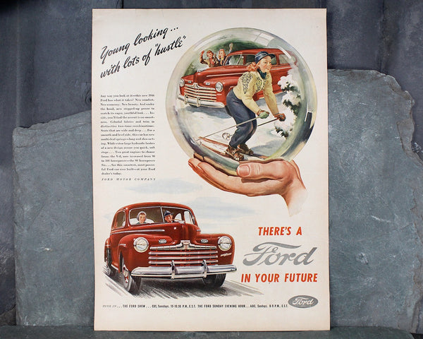 1946 Ford Crystal Ball Advertisements - Set of 2 | There's a Ford in Your Future Classic Advertising Campaign | UNFRAMED Vintage As Pages