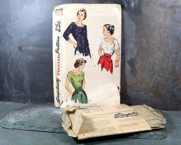 1949 Simplicity #2799 Blouse Pattern | Size 12, Bust 30" | Cut, Complete Pattern
