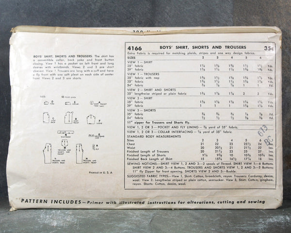 1952 Simplicity #4166 Toddler Boys Size 2 Outfit Pattern | Cut, Complete Pattern