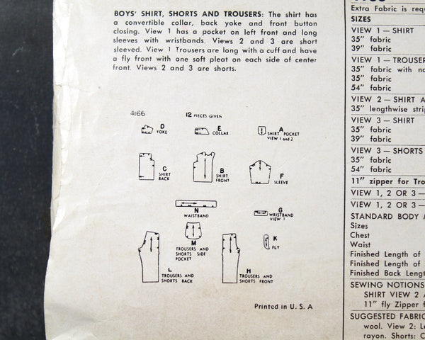 1952 Simplicity #4166 Toddler Boys Size 2 Outfit Pattern | Cut, Complete Pattern