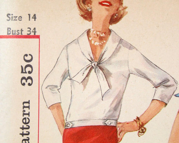 1958 Simplicity #2438 Blouse Pattern | Women's Size 14, Bust 34 | Cut, Complete, Factory Folded Pattern