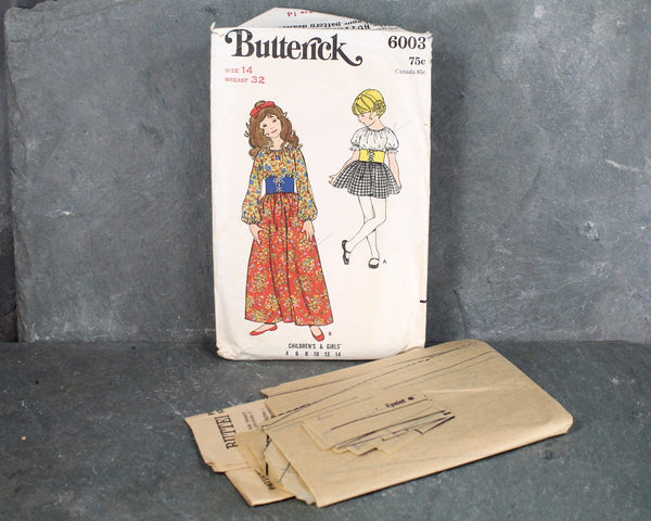 1960s Butterick #6003 Children's Peasant Dress Pattern | Size 14/Bust 32" | COMPLETE, CUT Pattern in Original Envelope