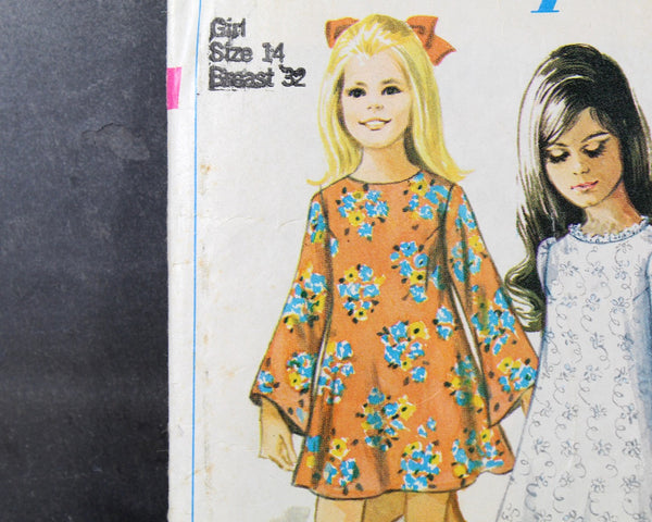 1968 Simplicity #8024 Girls Size 14 Dress Pattern | Mid-Century "Mod" Mini Dress Pattern | Cut, Complete Pattern