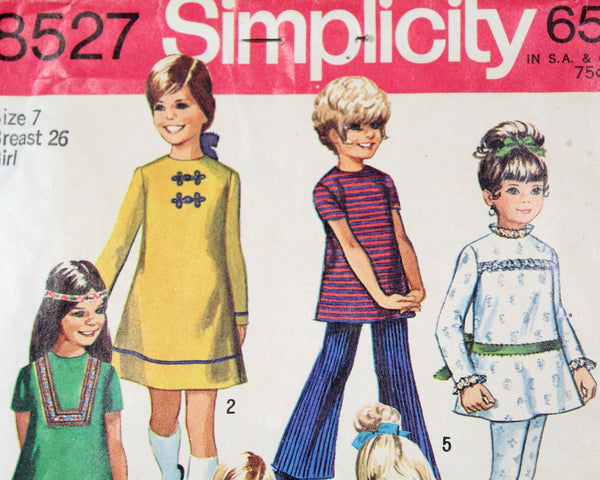 1969 Simplicity #8527 Children's Mod Outfits Pattern | Girls Size 7/Bust 26" | UNCUT & FACTORY FOLDED in Original Envelope