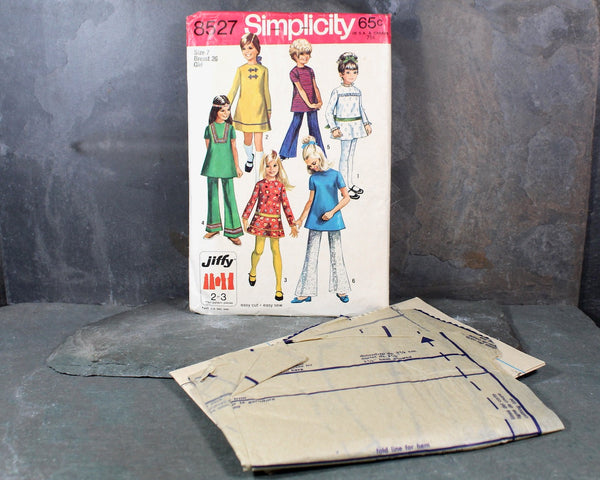1969 Simplicity #8527 Children's Mod Outfits Pattern | Girls Size 7/Bust 26" | UNCUT & FACTORY FOLDED in Original Envelope