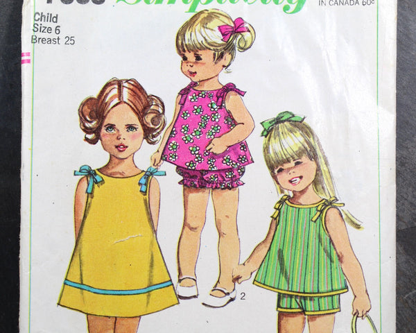 1969 Simplicity #7668 Children's Mod Summer Outfits Pattern | Girls Size 6/Breast 25" | COMPLETE, CUT in Original Envelope